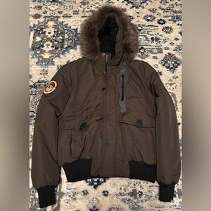 New Superdry Everest winter bomber jacket w/fur hood collar